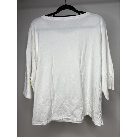 Easel Women's Large Star Patched Oversized Tee T-Shirt White Cotton Boho Relaxed - Picture 5 of 5